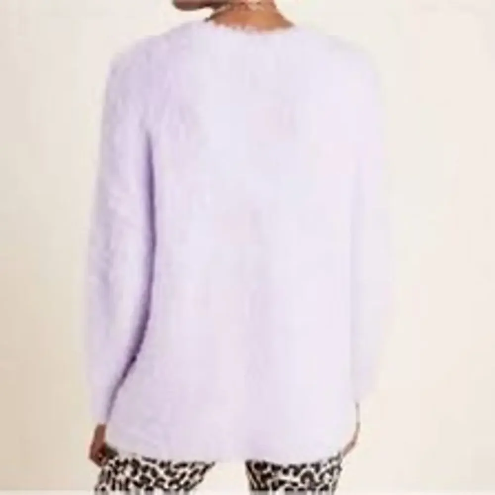 By Anthropologie Sweater Purple Boucle Fuzzy V Neck Women’s Size M - Picture 2 of 9